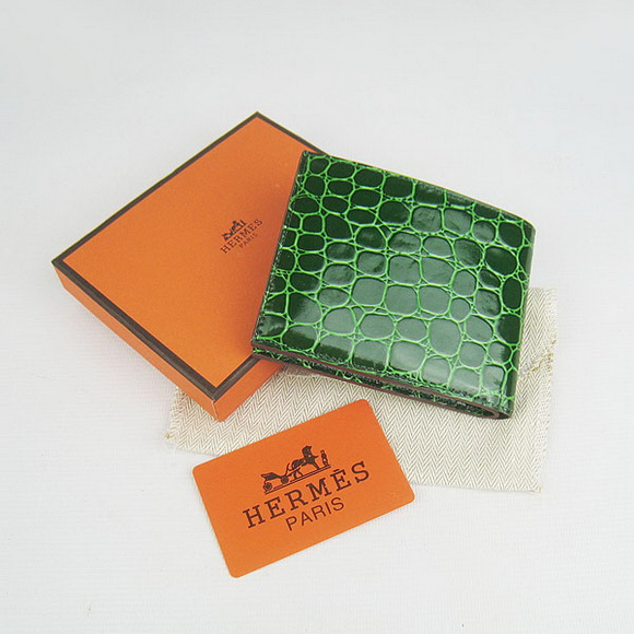 Cheap Replica Hermes Green Crocodile Veins Bi-Fold Wallet H014